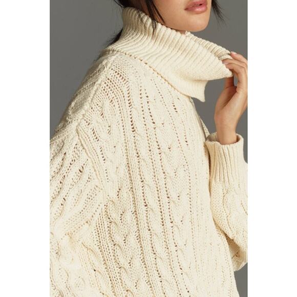 Anthropologie Pilcro Oversized Roll-Neck Cable Sweater in Cream Size XL - Picture 8 of 11